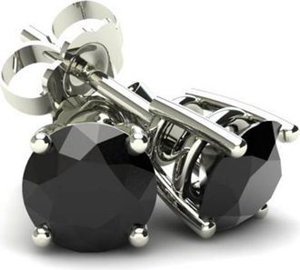 Pompeii3 85Ct Round Brilliant Cut Heat Treated Black Diamond Stud Earrings in 14K Gold Basket Setting