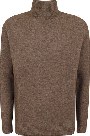 Ballantyne Roll Neck Brown Knit Pullover with Ribbed Details