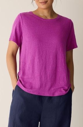 Eileen Fisher Organic Linen Crewneck T-Shirt in Grape at Nordstrom, Size Xx-Small