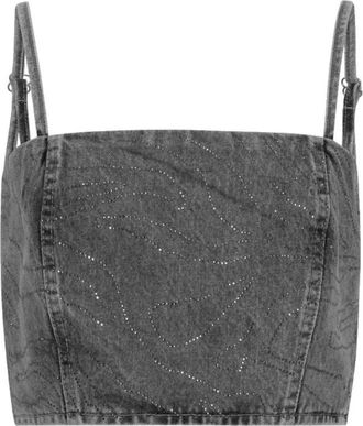 Rotate Rhinestone Denim Top - Dames - Tops zonder mouwen - Grijs - XS - Denim - Tops