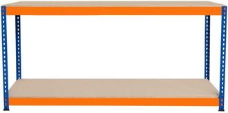 MonsterShop Banco da Lavoro Garage 180x45x90cm - 2 Ripiani, Acciaio Rinforzato, 300kg/Ripiano, Montaggio Senza Bulloni, Layout Regolabile, Piedini in Gomma, 3