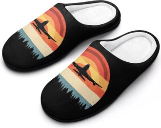 Generic Vintage Airplane Womens Slippers Warm House Slippers Indoor House Shoes with Anti-Skid Rubber Sole