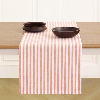 Solino Home Linen Table Runner for Dining Table, Holiday and Everyday Table Decor - Amalfi Stripe in Orange And White at Nordstrom, Size Xx-Large