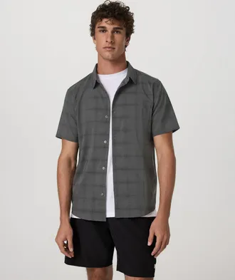 Vuori Clothing Short Sleeve Plaid Button Down Shirt | Dark Pewter | Medium