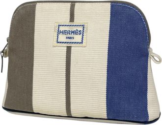 Herm&egrave;s Bolide Blue Grayish Ivory Rocabar Cotton Pouch (Pre-Owned)