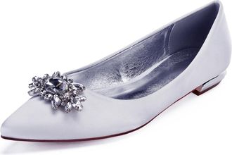 Generic Womens Satin Slip-On Pointy Toe Bridal Satin Wedding Shoes Flat Formal Evening Prom Party Dress Shoes 2Cm,White,10 UK