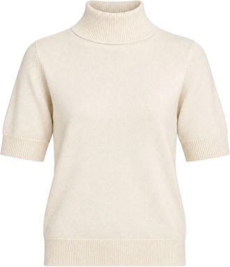 Akep Pullover met coltrui en korte mouw- geborduurd - Dames - Coltruien - Wit - XL - Wol - Truien & Vesten