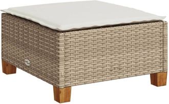 vidaXL Vidaxl - Taburete de jardín y cojín ratán sintético beige 63,5x56x32 cm