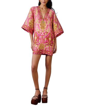 Farm Rio Farm Rio Linen Pineapple Tapestry Pink V Neckline Tunic Mini Dress