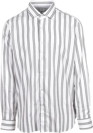 Eleventy White/Brown Striped Cotton-Blend Flannel Shirt