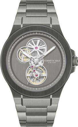 Kenneth Cole Grove Open Heart Automatic Watch, 43mm in Dark Gray/gun at Nordstrom