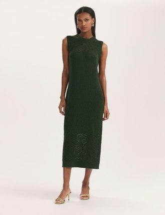 Finery Ravi Crochet Midi Dress in Khaki at Nordstrom, Size 16