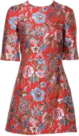 Dolce & Gabbana Rode Bloemen Jacquard A-lijn Mini Jurk - Dames - Korte kleedjes - Rood - XS - Kleedjes