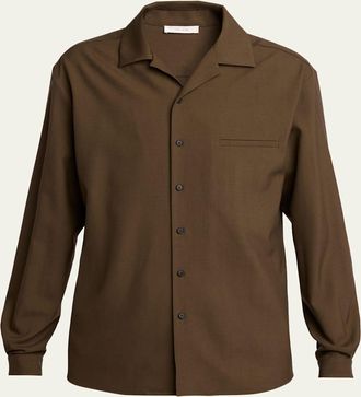 The Row Mens Kanta Wool Notch-Collar Button-Down Shirt