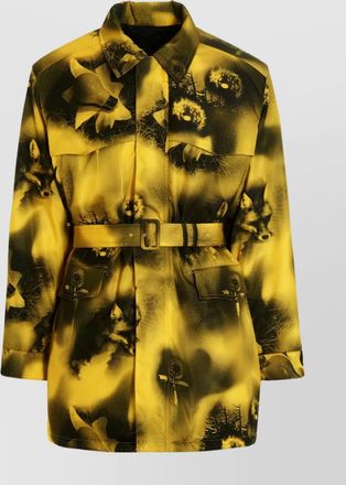 Prada belted nylon parka with collared neck