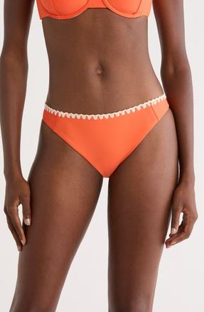 Ramy Brook Iliana Contrast Edge Bikini Bottoms in Vivid Orange W/White Crochet at Nordstrom, Size X-Small