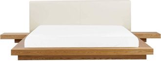 Beliani Modern EU Super King Size Platform Bed 6ft Side Tables Faux Leather Headboard MDF Natural Ash Wood Zen
