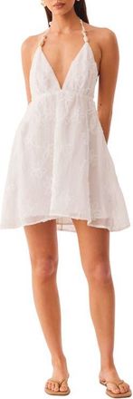 SNDYS Bloom Textured Floral Halter Minidress in White at Nordstrom, Size X-Small