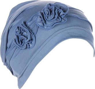 Generic Chemo Headwear Bamboo Wig Scalp Liner Scarf Soft Turban Cap Lightweight Alopecia Bandana Head Cover Beanie (Blue with Flower)