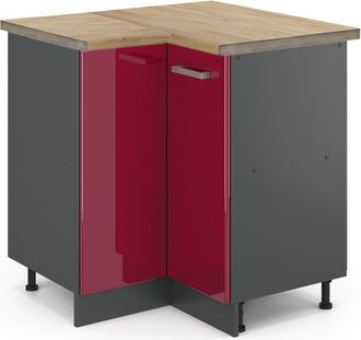 Vicco Armario De Esquina R-line, Rojo Burdeos Alto Brillo, 75.6 Cm, Et Roble