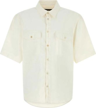 Dsquared2 Linnen Shirt met Korte Mouwen - Heren - Korte mouwen Overhemden - Wit - XL - Linnen - Overhemden