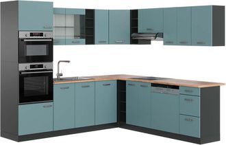 Vicco Cocina Esquinera R-line, Gris Azulado/antracita, 237 X 247 Cm, Et Roble