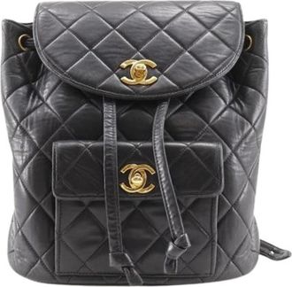 Chanel Pre-owned Leren Rugzak - Dames - Vintage Rugzakken - Zwart - ONE Size - Leer - Vintage