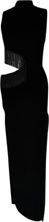 Galvan London Nova Beaded Fringed Cutout Maxi Dress in Black Viscose