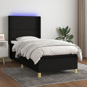 vidaXL Vidaxl - Cama Box Spring Colch&oacute;n Y Luces Led Tela Negro 90x190 Cm