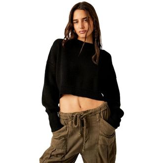 Free People Easy Street Sweater Womens Black Ribbed Knit Cropped GBO1848