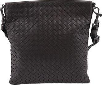 Bottega Veneta Flat Messenger Intrecciato Nappa Brown Leather Handbag (Pre-Owned)