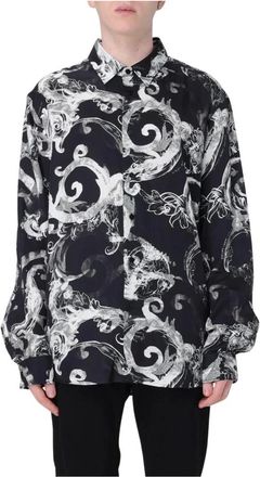 Versace Jeans Couture Casual Shirts, male, Black, Size: S Baroque Print Silk Shirt Long Sleeve