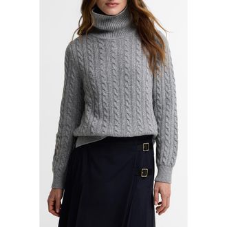 Barbour Ambleside Cable Knit Turtleneck Sweater in Grey Marl at Nordstrom, Size 14