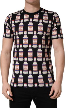Dolce & Gabbana Mens Black Bottle Print Cotton Crew Neck T-Shirt