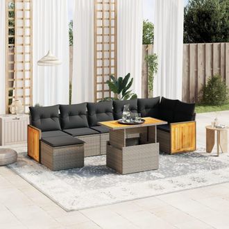 vidaXL Vidaxl - Set De Sof&aacute;s De Jard&iacute;n 8 Pzas Y Cojines Rat&aacute;n Sint&eacute;tico Gris