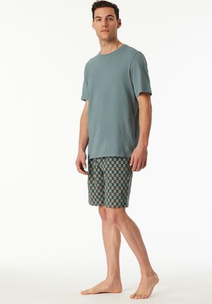Schiesser Shorty SCHIESSER Casual Essentials, Herren, Gr. 48, mineral, Single Jersey, Obermaterial: 100% Baumwolle, bequem ca. Mitte Oberschenkel, Rundhals, Hom