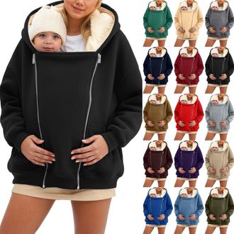 Generic 2 in 1 Maternity Baby Carrier Jacket with Removable Kangaroo Pouch, Winter Warm Thermal Zip Up Hoodie Coat for Mom and Dad, Multifunction Nursing Oute