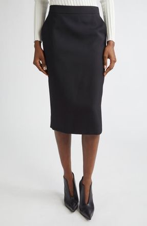 Alexander McQueen Back Button Wool Gabardine Pencil Skirt in Black at Nordstrom, Size 4 Us
