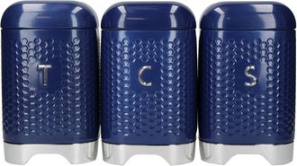 Kitchen Craft Kitchencraft Lovello Botes De Almacenaje De Acero Para Te, Caf&eacute; Y Az&uacute;car Con Acabado De Textura Hexagonal Azul Marino