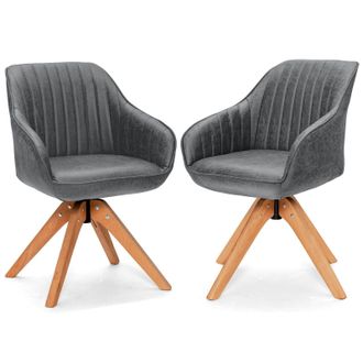 Costway Costway Set of 2 Swivel Accent Chair Ergonomic Armchairs Writing Desk Chairs in Grey