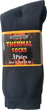 Generic Premium Wear Thermal Winter Socks, Black Cotton Rich, 3 Pairs, UK Size 6-11, EUR 39-45