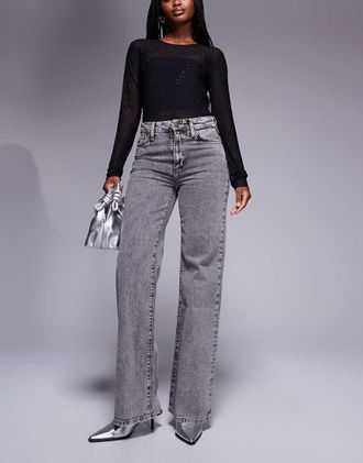 River Island wide leg jean with detachable belt in gray