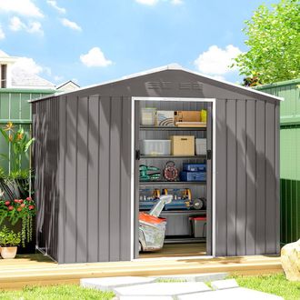 OUTSUNNY 8 x 6ft Garden Storage Shed with Double Door, Grey in Dark Grey | Size: 6x8ft