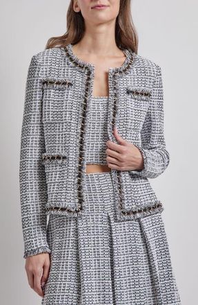 Misook Chain & Fringe Trim Jacket in White/black at Nordstrom, Size Small