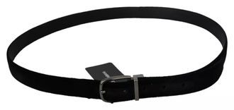 Dolce & Gabbana Velvet with Silver-Tone Buckle Belt - Black