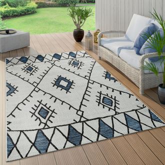 Paco Home Paco Home - Alfombra De Tejido Plano Interior Y Exterior Dise&ntilde;o Abstracto Geom&eacute;trico Rombos &Eacute;tnico Azul 120x160 Cm