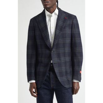 Isaia Marechiaro Plaid Wool & Cashmere Sport Coat in Blue at Nordstrom, Size 48 Us