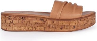 Cortana Platte leren sandaal met kurkplatform - Dames - Sandalen - Beige - 37 EU - Leer - Schoenen
