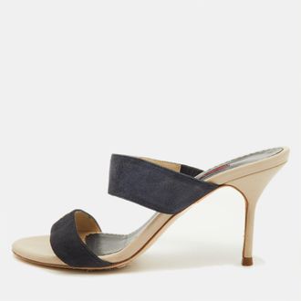 Carolina Herrera Navy Blue Suede Slide Sandals