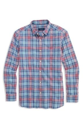 Vineyard Vines Folly Beach Plaid Island Slub Cotton Spread Collar in Jake Blue at Nordstrom, Size Xx-Large